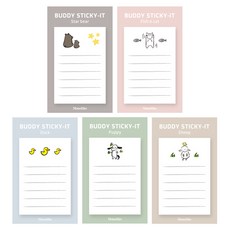 Monolike Buddy黏性便條紙5款組合, Starbear + Fishncat + Duck + Puppy + Sheep, 1套
