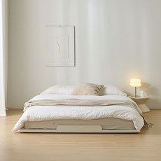 우아미 코엔 저상형 침대 프레임 + 독립 매트리스 세트 방문설치, 아이보리(프레임), 단일 색상(매트리스)