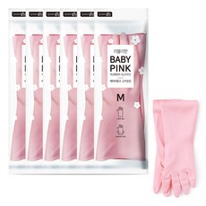 明進 可愛寶寶粉橡膠手套 中(M), 6包, 粉色