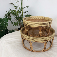 藤編2人圓形坐式茶几 直徑47cm*高度21cm, 單一顏色