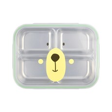 小熊不鏽鋼4格餐盤便當, 混合顏色, 餐盤 + 蓋子, 1套