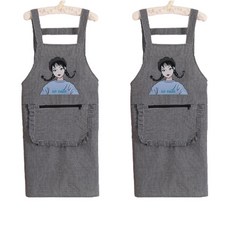 Herb Plus格紋荷葉邊口袋圍裙, 黑色, 2個