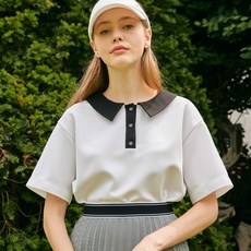플레이뎁 여성용 플랫카라 크롭 피케 탑 셔츠 DDCMB2018M