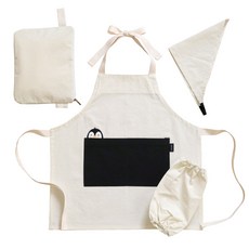 SEMOMS 孩童企鵝印花圍裙+頭巾+袖套+收納袋