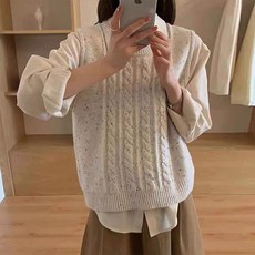 andstyle 女款 Bain 混色麻花圓領針織背心 263650