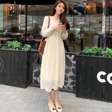 孕婦蕾絲長袖連身裙