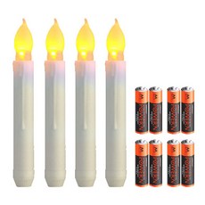 하루연구소 LED 촛불 양초 램프 캔들 야외 자동조명 4p + 배터리 8p, 화이트
