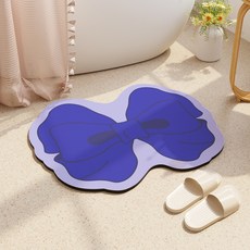 彩色大蝴蝶結浪漫珪藻土浴室地墊 YK020, 藍色, 1個