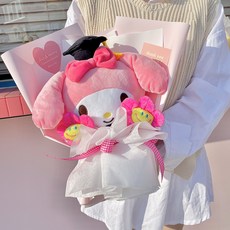 MY MELODY 三麗鷗美樂蒂學士帽造型玩偶+微笑花造型玩偶 2入花束包裝組, 混合顏色