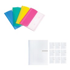 ECO Chungwoon 便利翻閱分層文件夾 A4 4種+多色推桿文件夾 A4 10入, 粉色、黃色、藍色、綠色（自動幻燈片文件）、透明（圓形文件）+隨機發貨（色片）, 1套