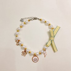 웨이비데이즈 강아지 진주 리본 쁘띠 목걸이 W265-0229, 옐로우(W265-0229YL), 1개