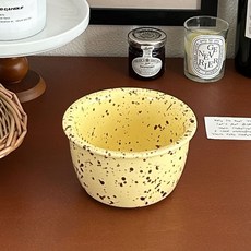 雙色陶瓷現代圓點優格麥片碗, 黃色, 1個