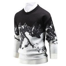 DAKUANG 男款寬版喜馬拉雅山圖案圓領長袖針織衫 D11K8_tn3434