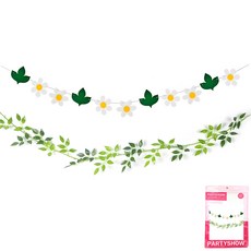 파티쇼 유칼립투스 나뭇잎 가랜드 타원잎 1.8m + 데이지 플라워 가랜드 세트, 혼합색상, 1세트