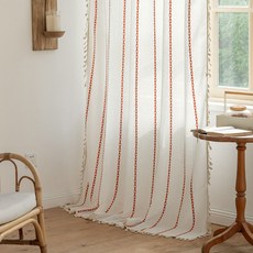 韓國 GNY 鄉村風白色刺繡流蘇窗簾, 橘色