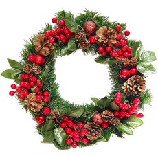 MODACore 摩達客 台製歐風典雅10吋大地盛宴紅球果松果聖誕花圈_福臨圈, 紅色, 1個