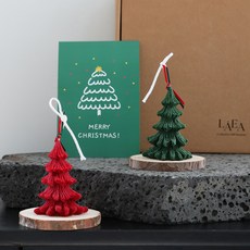 Laea 聖誕樹造型蠟燭 2款 杯墊 2入 明信片 禮物盒包裝, 紅色, 綠色(蠟燭), 黑櫻桃, 森林微風