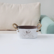 Navida 復古橢圓形小鳥金屬花盆, 銀色, 1個