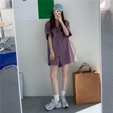 PEONIST 女款休閒風寬鬆翻領短袖襯衫