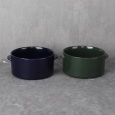 Bloom at home 素色雙耳陶瓷碗, 海軍藍, 綠色, 2個