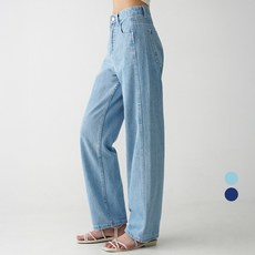Cotton Closet 女款高腰側邊線條直筒牛仔褲