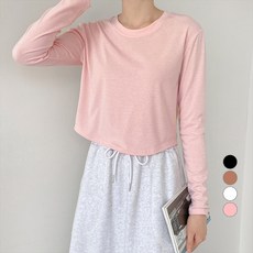 데이템 여성용 기본 크롭 긴팔 티셔츠
