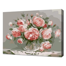 ECO SOLE 自助繪畫 迷你名畫 桌上的野玫瑰花瓶 靜物畫繪製 DIY 20 x 30 cm, 13色