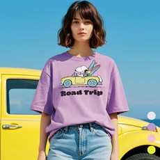 Moon Collection Snoopy Peanuts 公路旅行 寬鬆版 短袖T恤, 紫色