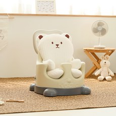 essian 小熊嬰兒座椅+手拉底座+拉線+坐墊, 米色(椅子)+灰色(底盤)+咖啡色小熊(坐墊)