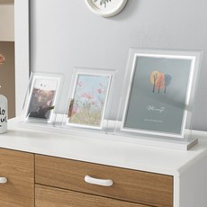 온맘컴퍼니 슬림스탠드 크리스탈 유리액자 세트, 화이트(받침), 투명(액자), 1세트