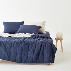 La Pomme Mela水洗皺褶薄被, 海軍藍 + 沙米色