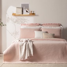 보몽드 고온에 삶은 사계절 피그먼트 60수 아사 순면 줄누비 스프레드 이불 겸 패드, 핑크