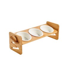 요기쏘 반려동물 높이조절 원목 식탁 + 세라믹 식기 밥그릇 3구 세트, 화이트(밥그릇), 1세트