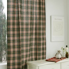 ANDCOTTON Roche格紋花朵小窗遮蔽簾, 綠色