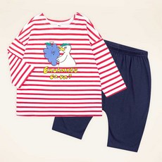mollimelli 童款橫條鴨子印花7分上衣褲子套組