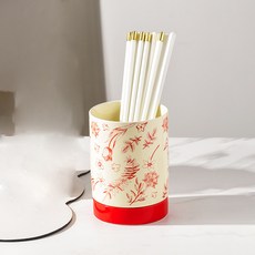 Mondspot 花朵圓形瀝水陶瓷廚房餐具筒 ONE SIZE YY57227, 紅色, 1個