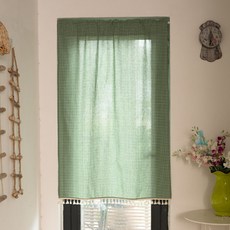 지앤와이 격자체크 태슬 하프 칸막이 도어커튼 일체형