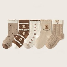 IBboom 女童小熊布朗尼襪子5雙組 F100