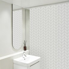 까사마루 방수 샤워 커튼 + 커튼링 12p + 샤워봉 세트, 헤링본(커튼), 1세트