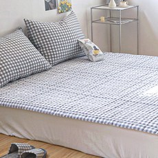 Lucidsleep 柔軟防塵格紋固定帶床墊 韓國製, 灰色格紋