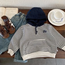 유블리 히패 스트라이프 배색 데일리 후드 티셔츠