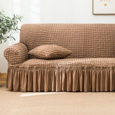 G&Y 泡泡紗雲朵絎縫荷葉邊感性彈性沙發套, 摩卡色, 1個