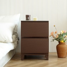 보노하우스 에버 라탄 우드상판 서랍장 일반형, 브라운, 2단