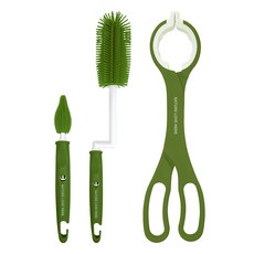 네이쳐러브메레 실리콘 젖병솔 + 젖꼭지솔 + 젖병집게 세트, 1세트, 네이쳐그린