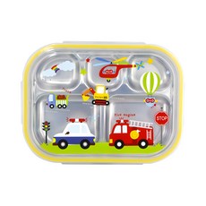 國產卡通車輛不鏽鋼分隔餐盤便當盒, 單品, 1個, 混色