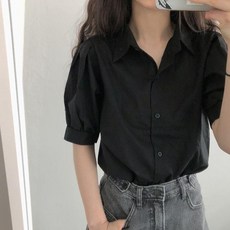 TheSirup 女款簡約泡泡袖短袖襯衫