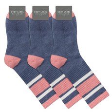 COZY LABEL 女款條紋拼色中筒襪 3雙, 藍色 粉色