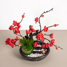 플라워트리 조화 매화 옹기수반 세트 25cm, 레드, 1개