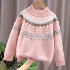 EYOUMONG 兒童寬鬆版半高領北歐風圖案長袖針織衫 E5W093