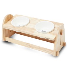 DING DONG PET 可調式角度寵物木製碗架+雙格陶瓷餐具, 混色, 1個